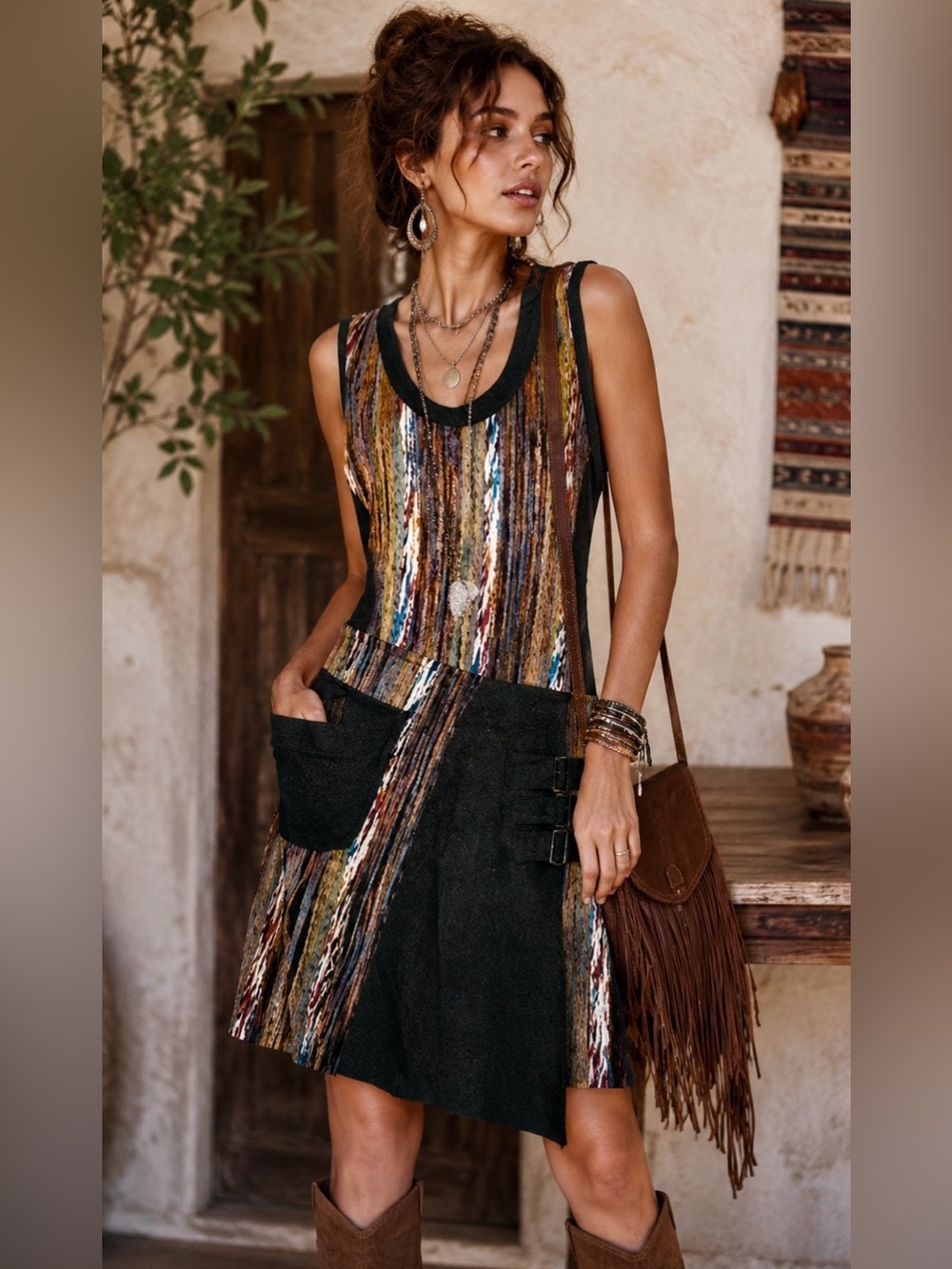 Rare Find-Vintage Papillon Funky Mixed-Media, Art-to-Wear Dress with Pocket, S